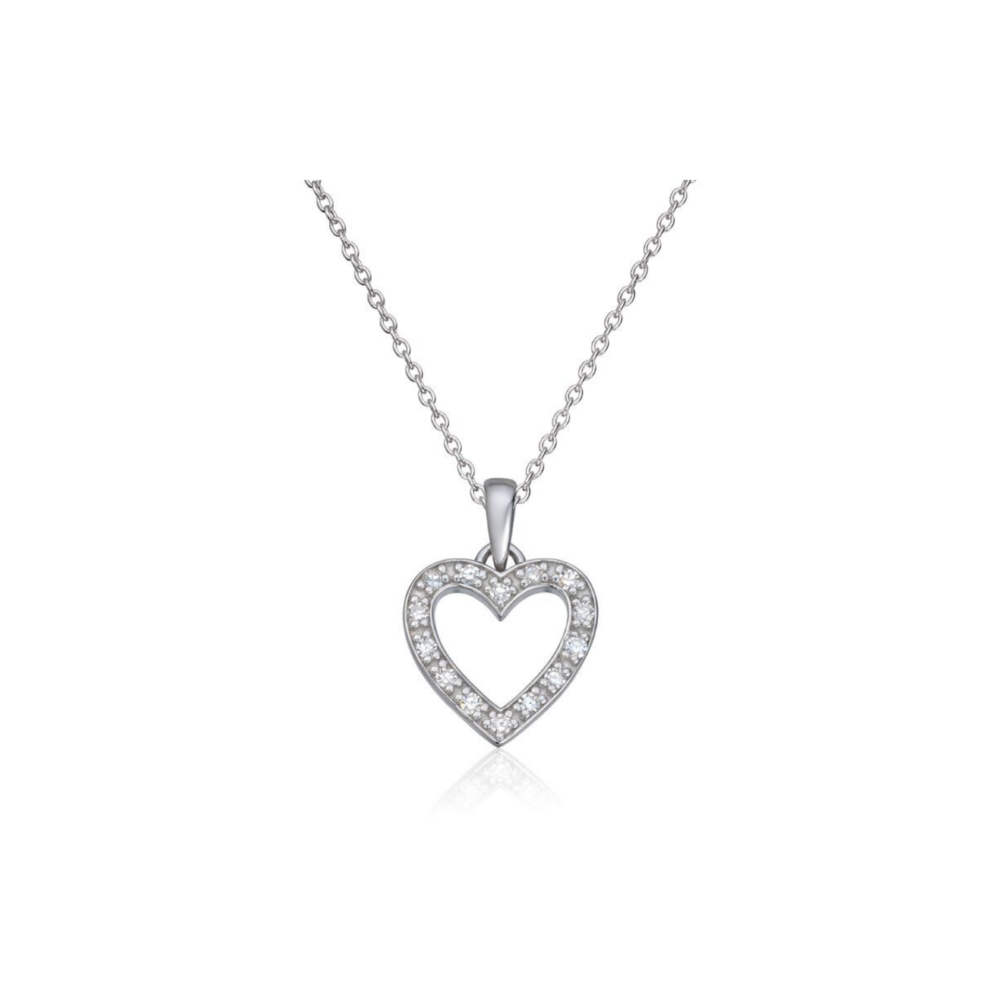 Hjerteanheng i 14k hvitt gull med 0,14ct WSI diamanter