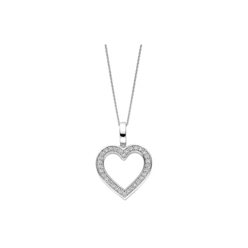 Hjertesmykke i sølv med zirkonia