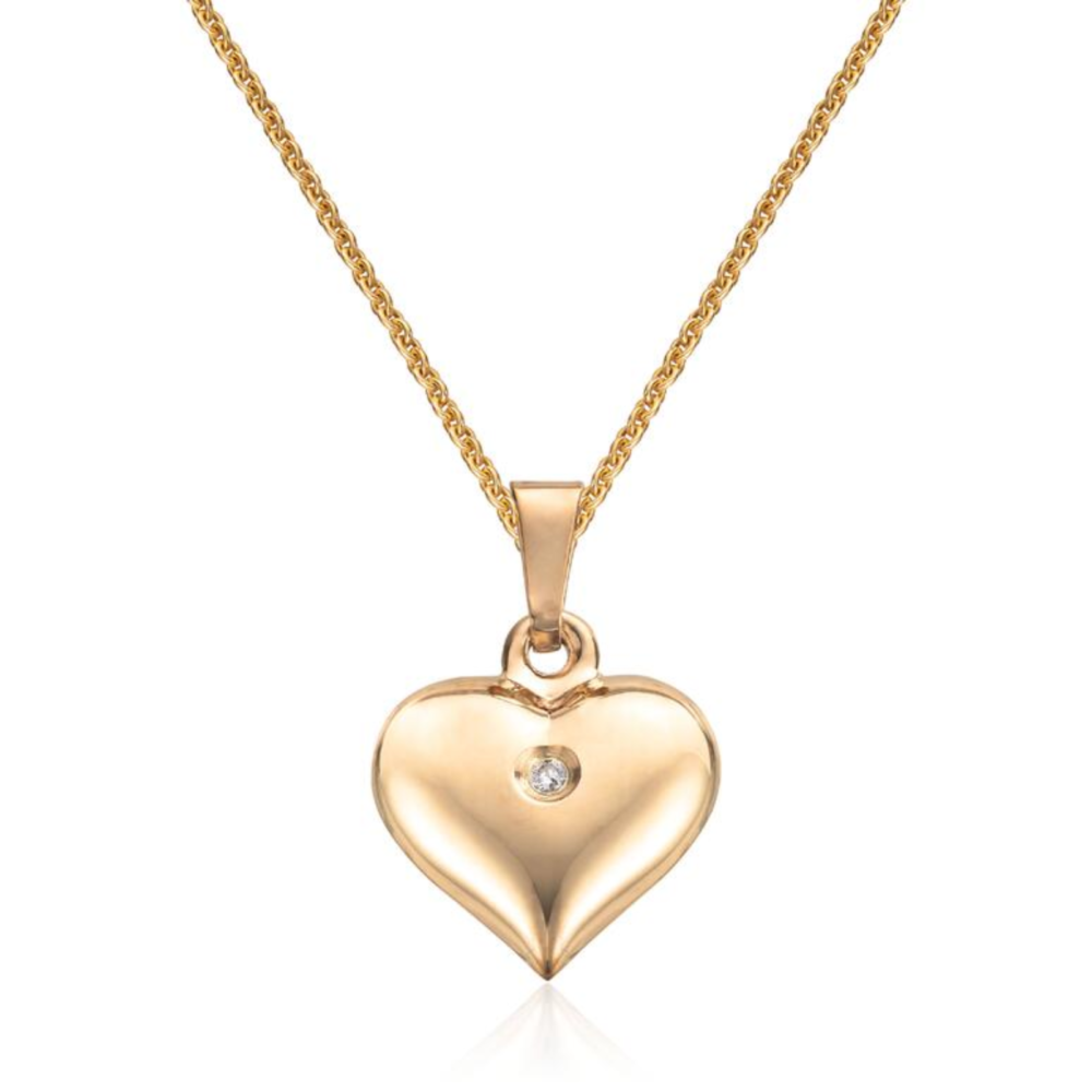 Anheng hjerte 0,005ct i 14k gult gull