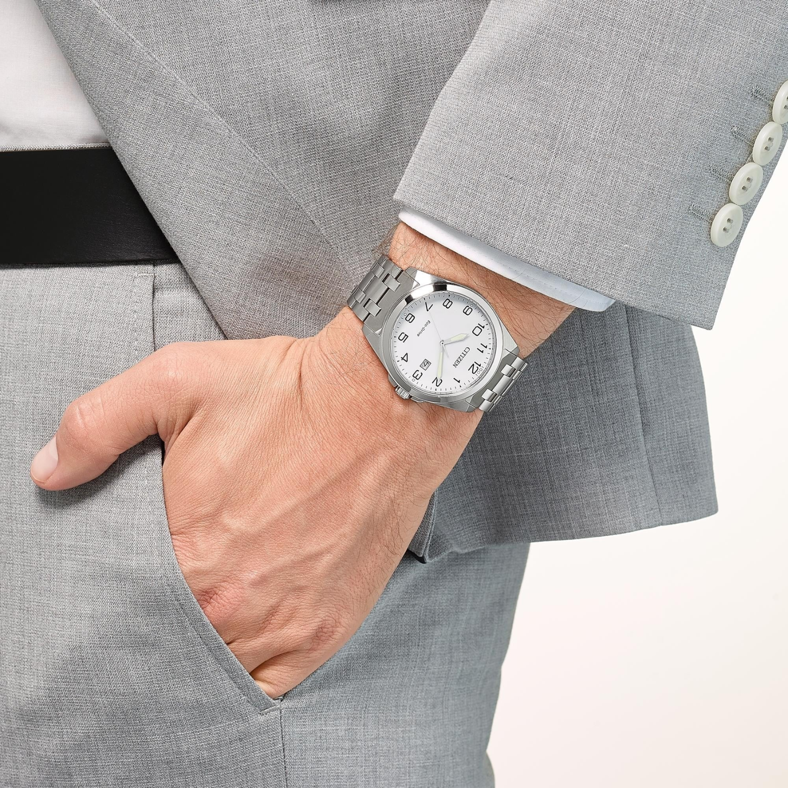 Eco-Drive herreklokke i stål med hvit skive (41mm) - Bilde 2