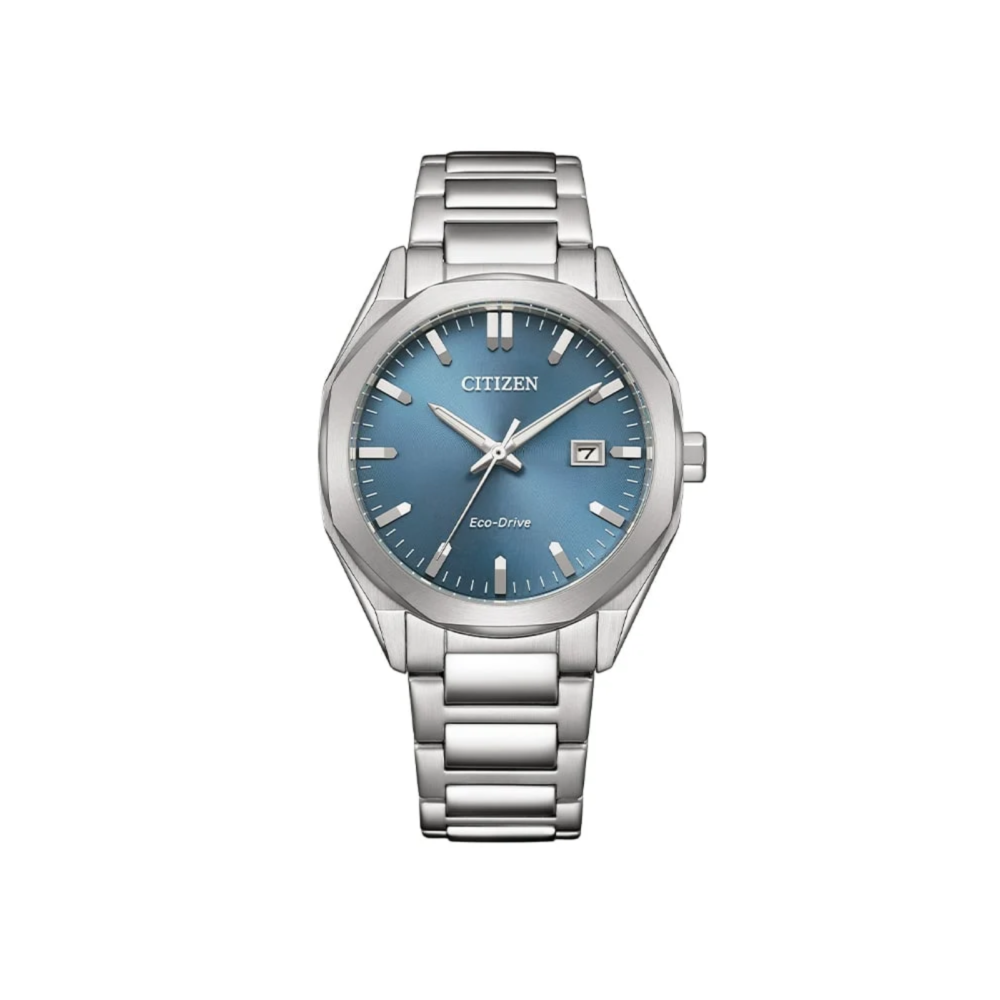 Platform Eco-Drive klokke i stål med blå skive (38mm)