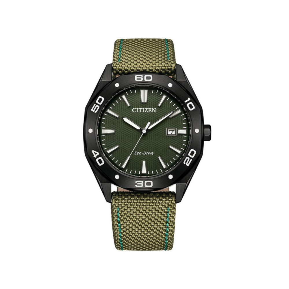 Eco-Drive herreklokke med grønn rem (41mm)