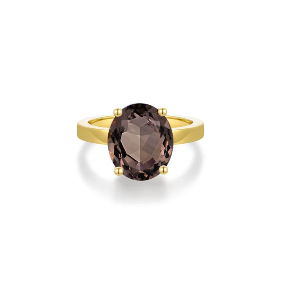 Selene Prong Ring Gold - Smokey Quartz