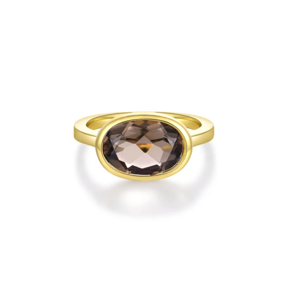Selene Bezel Solitaire Ring Gold - Smokey Quartz